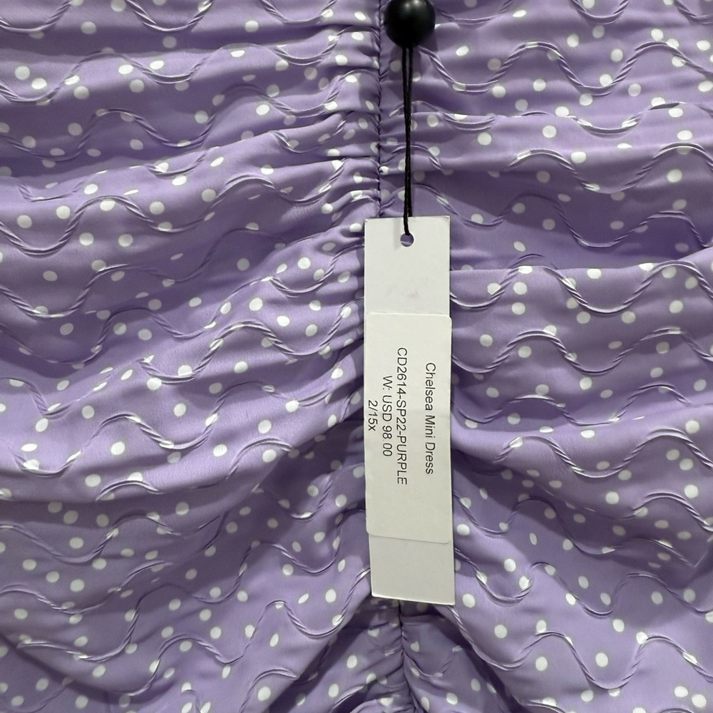 For Love And Lemons Chelsea  Purple Polka dot Ruched Mini Dress Sz 2 - Picture 9 of 14